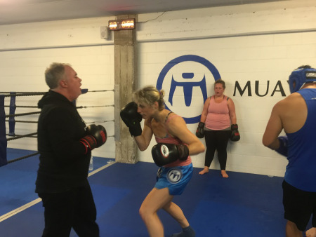 Mike sparring with one of New Zealand's top boxers/kickboxers, Gentiane Lupi